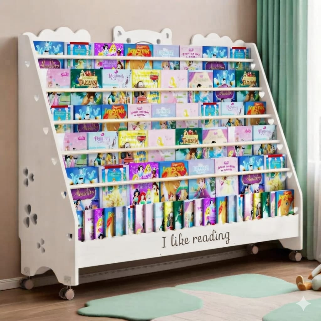 children's bookshelf, floor-standing storage rack, kindergarten mobile wall-mounted display shelf, student wooden baby picture book stand