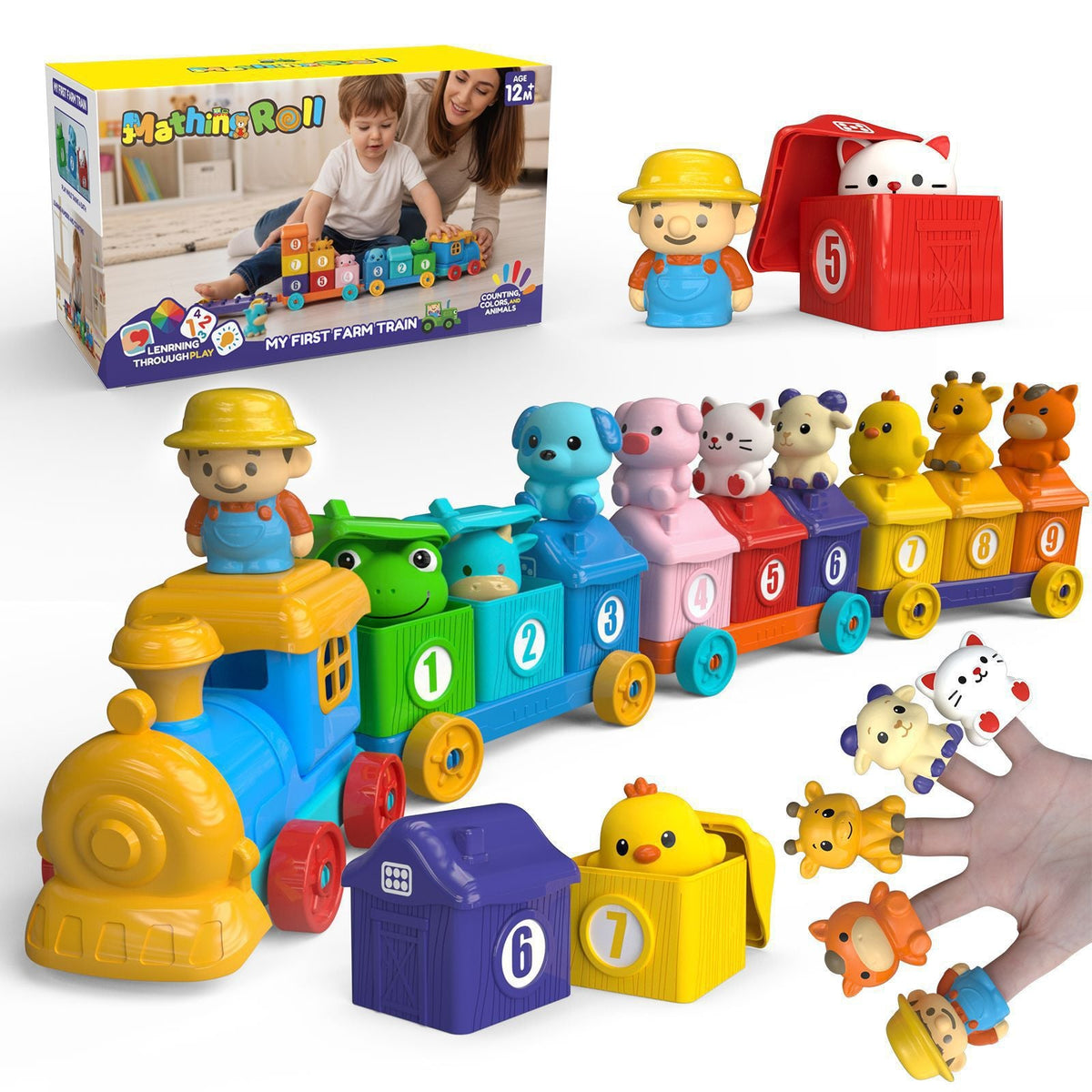 Montessori Farm Train/Surprise Party Set for Toddlers Learning Counting, Matching & Sorting Fine Motor Skills,Preschool Toy Gift