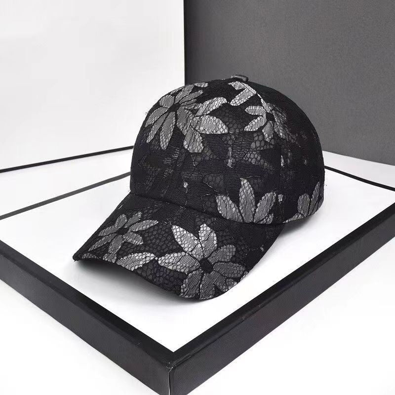 New Small Floral Splicing Lace Breathable Large Brim Mesh Cap Summer Casual Popular Peaked Cap Sunshade Baseball Cap