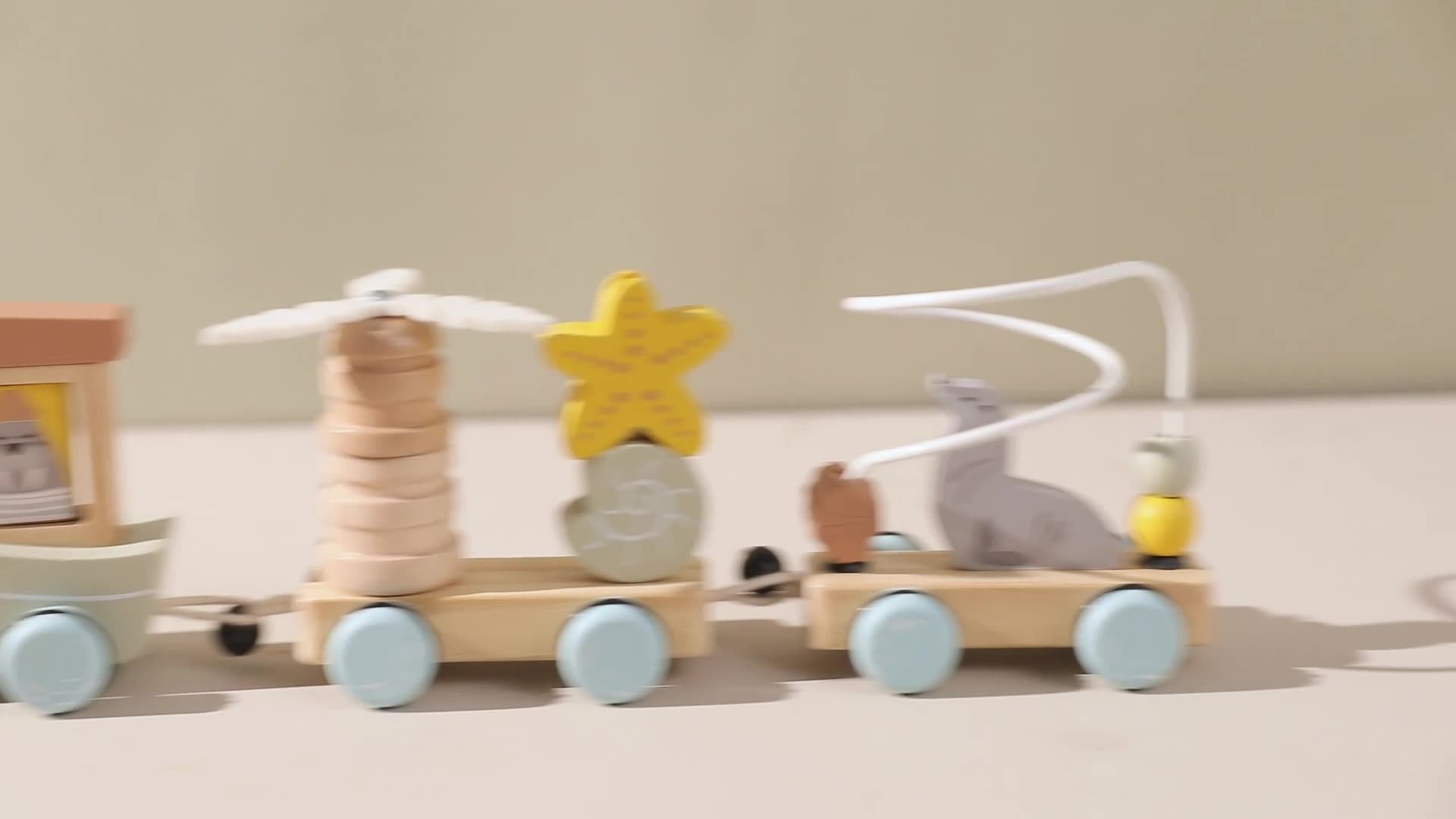 Children's Wooden Animal Drag Three-Section Small Train Baby Enlightenment Educational Toy Set Column Assembly Combination Train