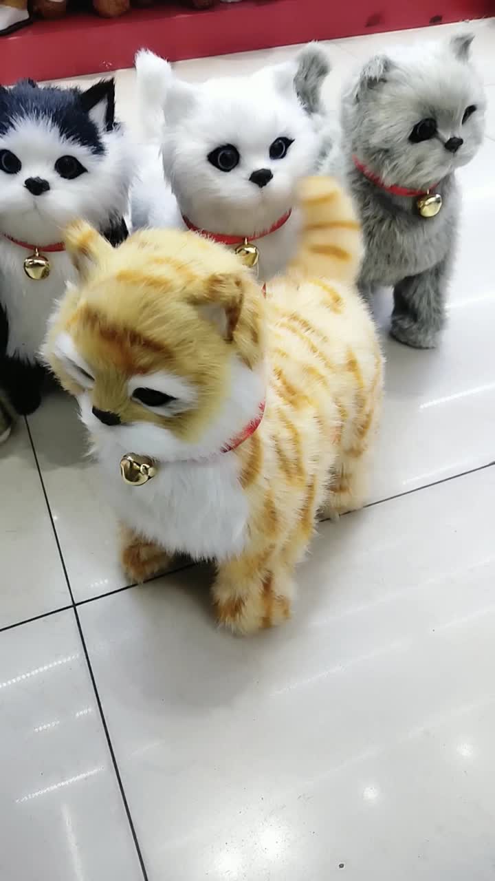 Cross-border supply electric plush toy simulation cat manufacturer new pull line walking sound WAG tail pet toy cat
