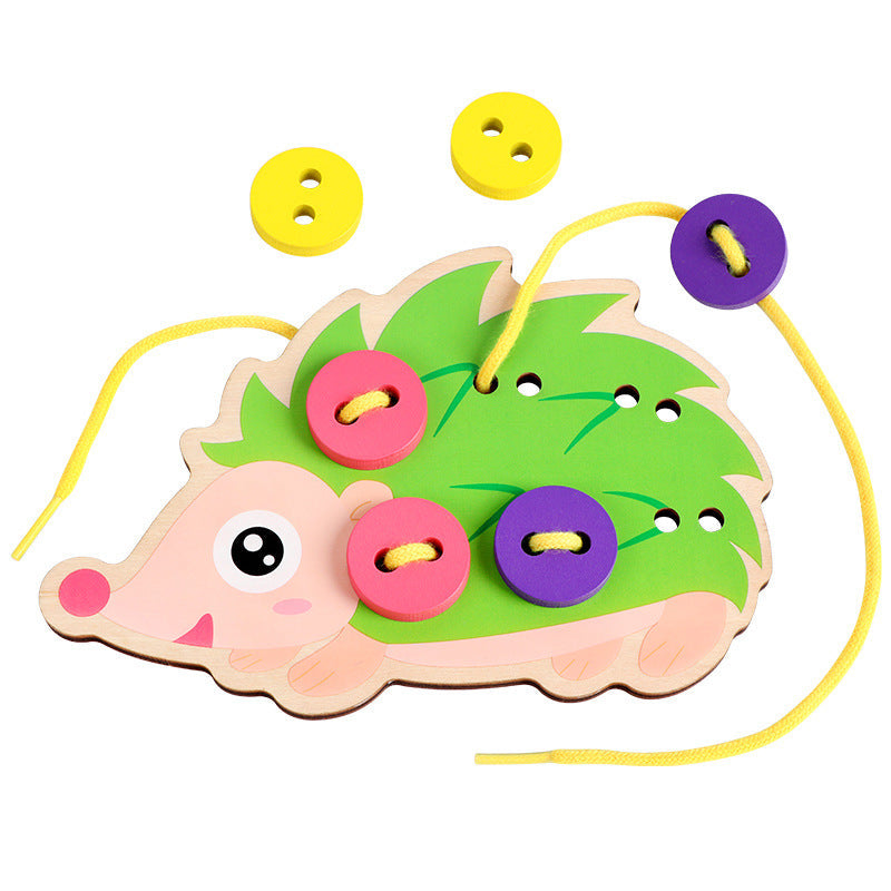Cross-border New Montessori Wooden Shoelace Seam Button Game Children's Early Education Educational Threading Toy