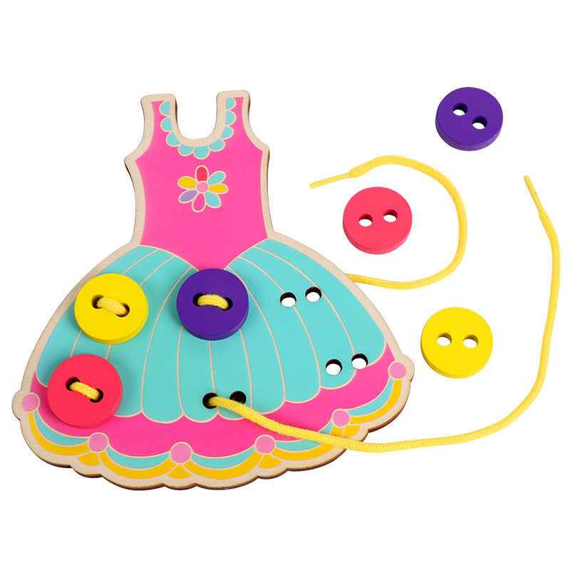 Cross-border New Montessori Wooden Shoelace Seam Button Game Children's Early Education Educational Threading Toy