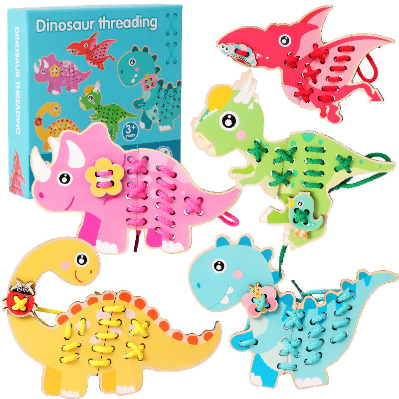Cross-border New Montessori Wooden Shoelace Seam Button Game Children's Early Education Educational Threading Toy