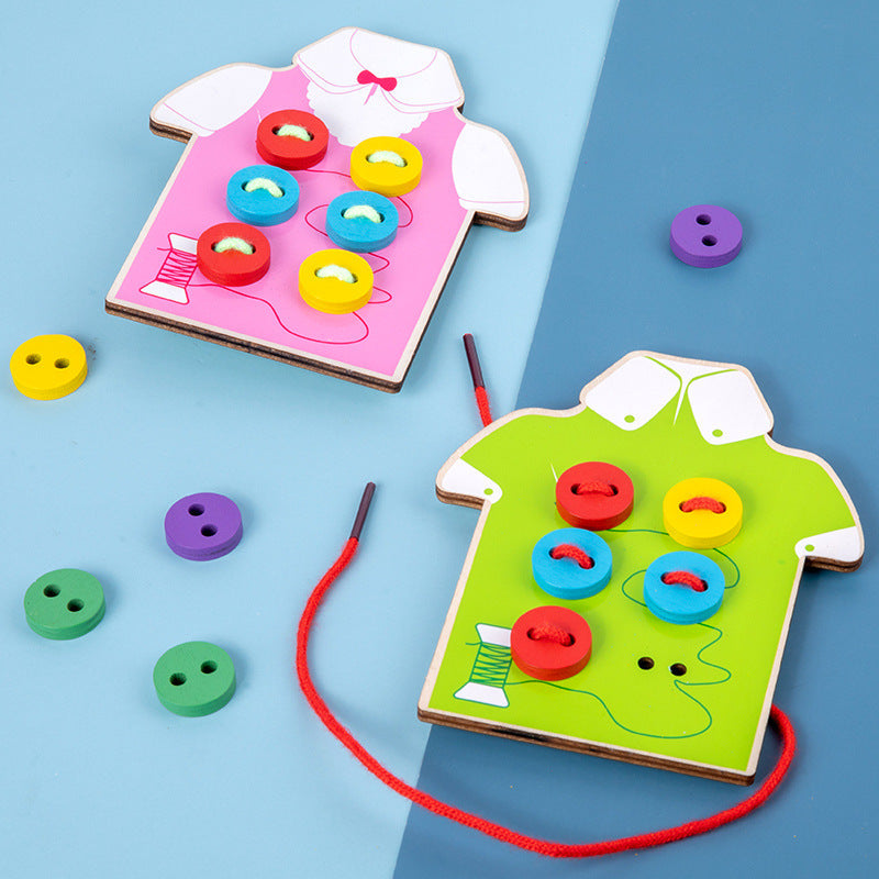 Cross-border New Montessori Wooden Shoelace Seam Button Game Children's Early Education Educational Threading Toy