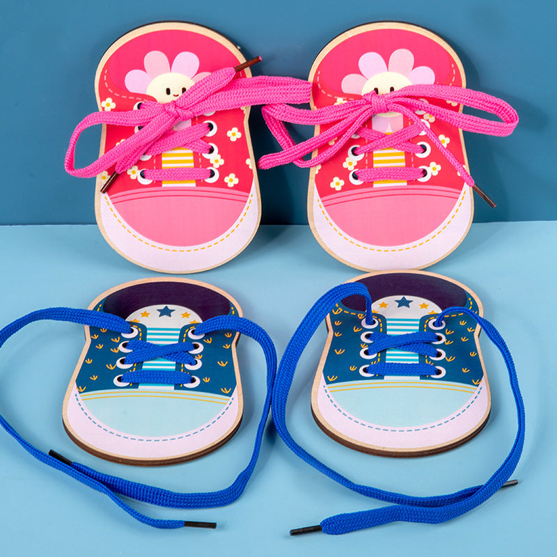 Cross-border New Montessori Wooden Shoelace Seam Button Game Children's Early Education Educational Threading Toy