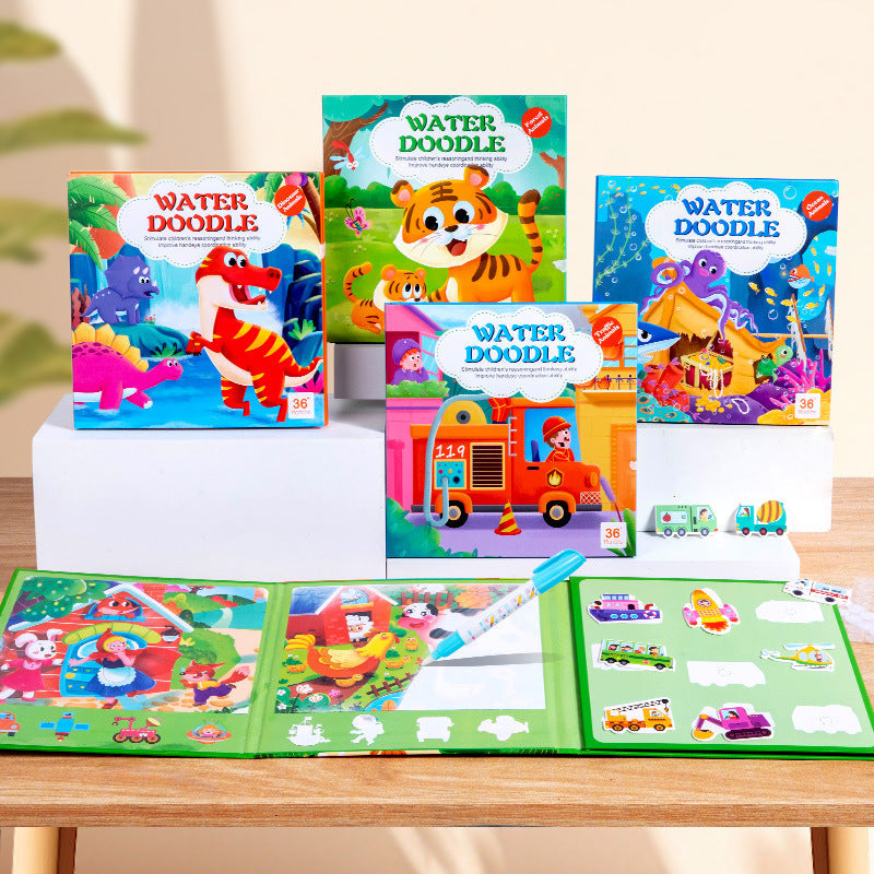 Cross-border children's DIY water painting graffiti card paste book animal dinosaur traffic awareness card repeated graffiti card puzzle