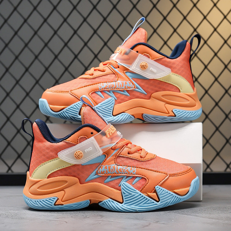 Children's Basketball Shoes 2026 Spring and Autumn Models Boys' Non-Slip Breathable Sports Shoes Primary School Students' Wear-Resistant Running Shoes Physical Wholesale
