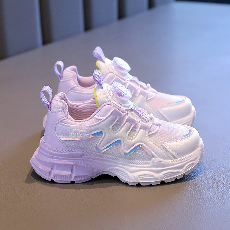 Girls' Rotating Button sneaker 2025 Spring and Autumn New Arrival Running Children's Shoes Rotating Button Girls Princess Soft-soled Shoes
