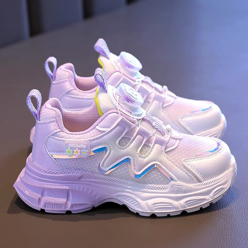 Girls' Rotating Button sneaker 2025 Spring and Autumn New Arrival Running Children's Shoes Rotating Button Girls Princess Soft-soled Shoes
