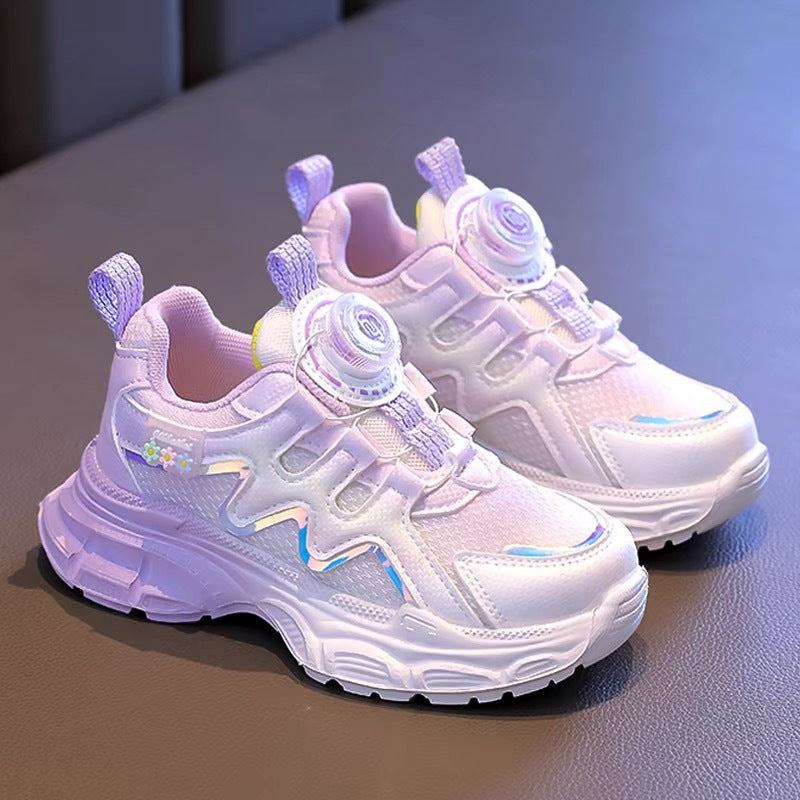 Girls' Rotating Button sneaker 2025 Spring and Autumn New Arrival Running Children's Shoes Rotating Button Girls Princess Soft-soled Shoes