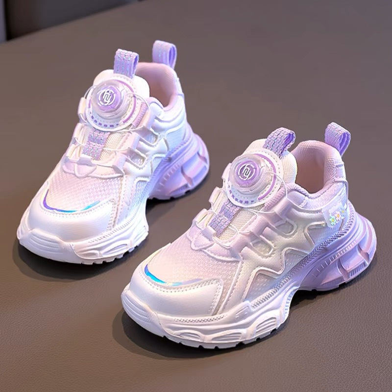 Girls' Rotating Button sneaker 2025 Spring and Autumn New Arrival Running Children's Shoes Rotating Button Girls Princess Soft-soled Shoes