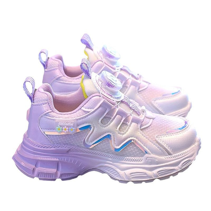 Girls' Rotating Button sneaker 2025 Spring and Autumn New Arrival Running Children's Shoes Rotating Button Girls Princess Soft-soled Shoes