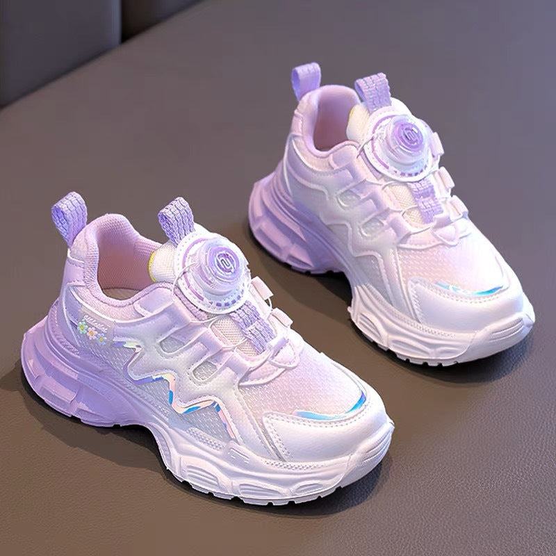 Girls' Rotating Button sneaker 2025 Spring and Autumn New Arrival Running Children's Shoes Rotating Button Girls Princess Soft-soled Shoes