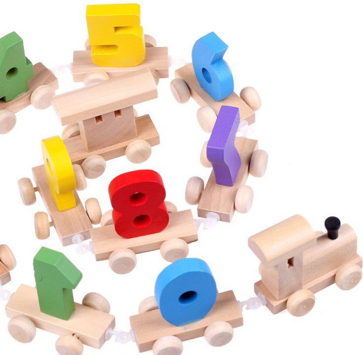 Wooden toys digital shape drag train puzzle early education building blocks baby enlightenment teaching aids manufacturers direct wholesale