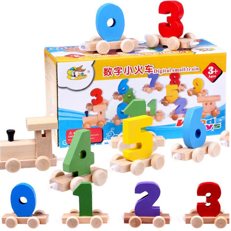 Wooden toys digital shape drag train puzzle early education building blocks baby enlightenment teaching aids manufacturers direct wholesale