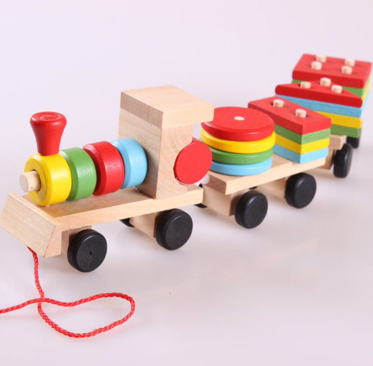Wooden toys digital shape drag train puzzle early education building blocks baby enlightenment teaching aids manufacturers direct wholesale