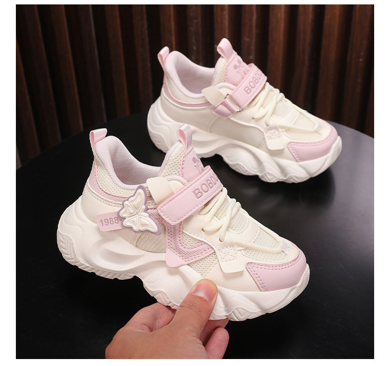 Babudou Girls' Shoes 2026 Spring and Autumn New Mesh Breathable Casual Dad Shoes for Girls Kidsren's Sports Shoes