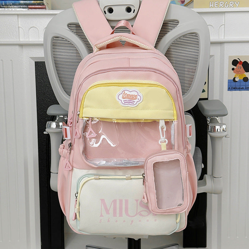 Color-Block Large-Capacity Backpack for Women Casual Travel, Double-Shoulder School Bag with Padded Backrest, Fits Middle/High School Students’ Laptop, 2026