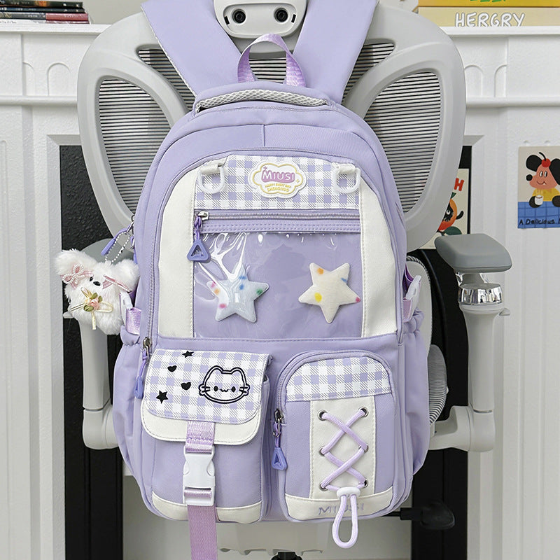 New Style School Bag for Girls, Japanese-Style, Cute Dopamine Color-Blocking, College Style, Multi-Compartment Backpack for Primary and Secondary School Students