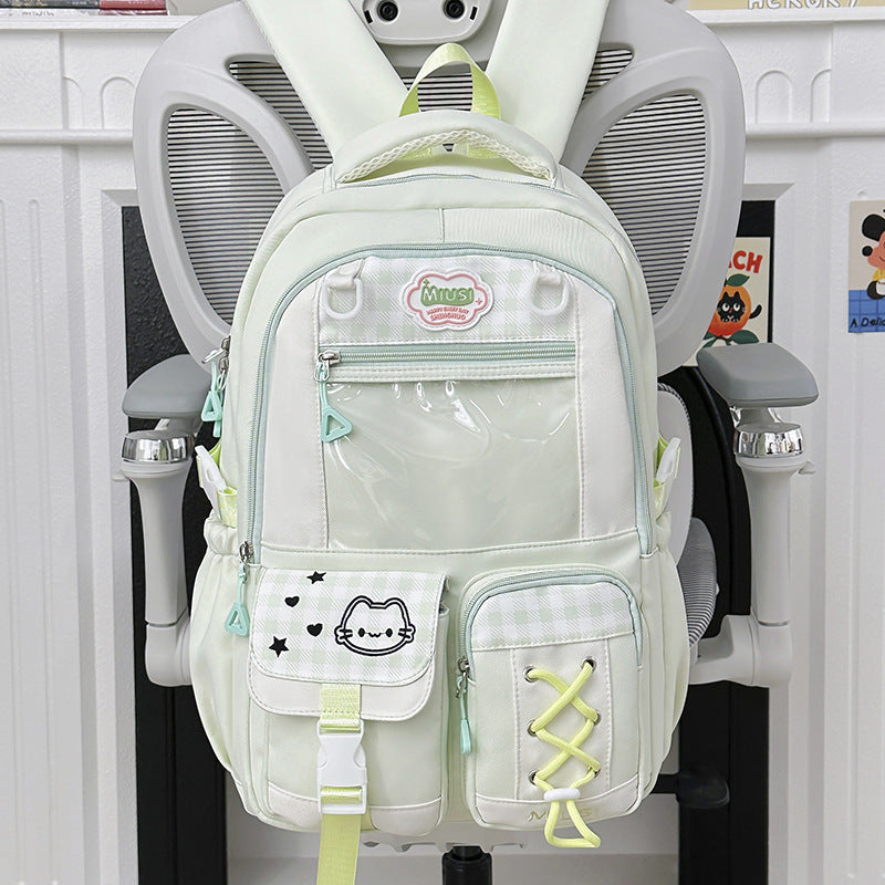 New Style School Bag for Girls, Japanese-Style, Cute Dopamine Color-Blocking, College Style, Multi-Compartment Backpack for Primary and Secondary School Students