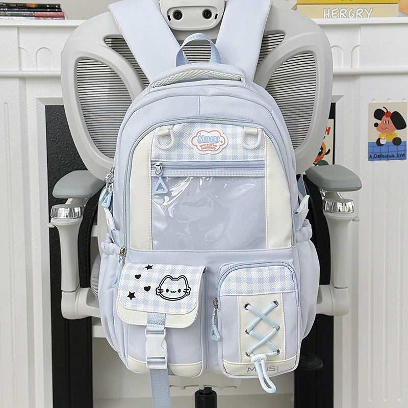 New Style School Bag for Girls, Japanese-Style, Cute Dopamine Color-Blocking, College Style, Multi-Compartment Backpack for Primary and Secondary School Students