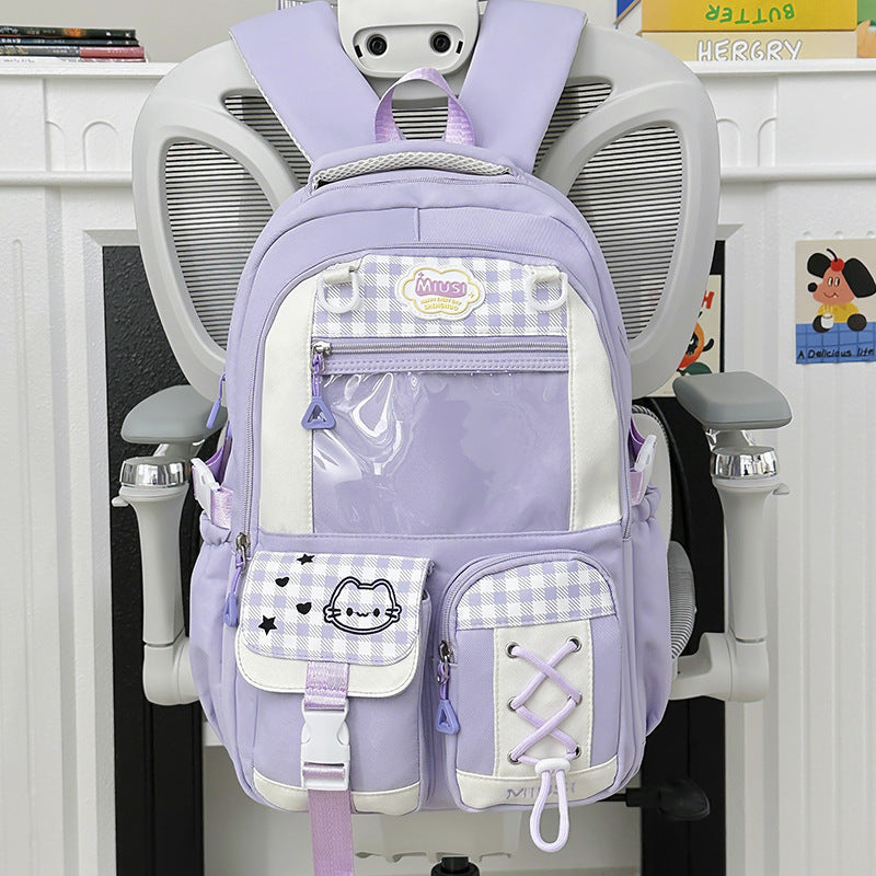 New Style School Bag for Girls, Japanese-Style, Cute Dopamine Color-Blocking, College Style, Multi-Compartment Backpack for Primary and Secondary School Students
