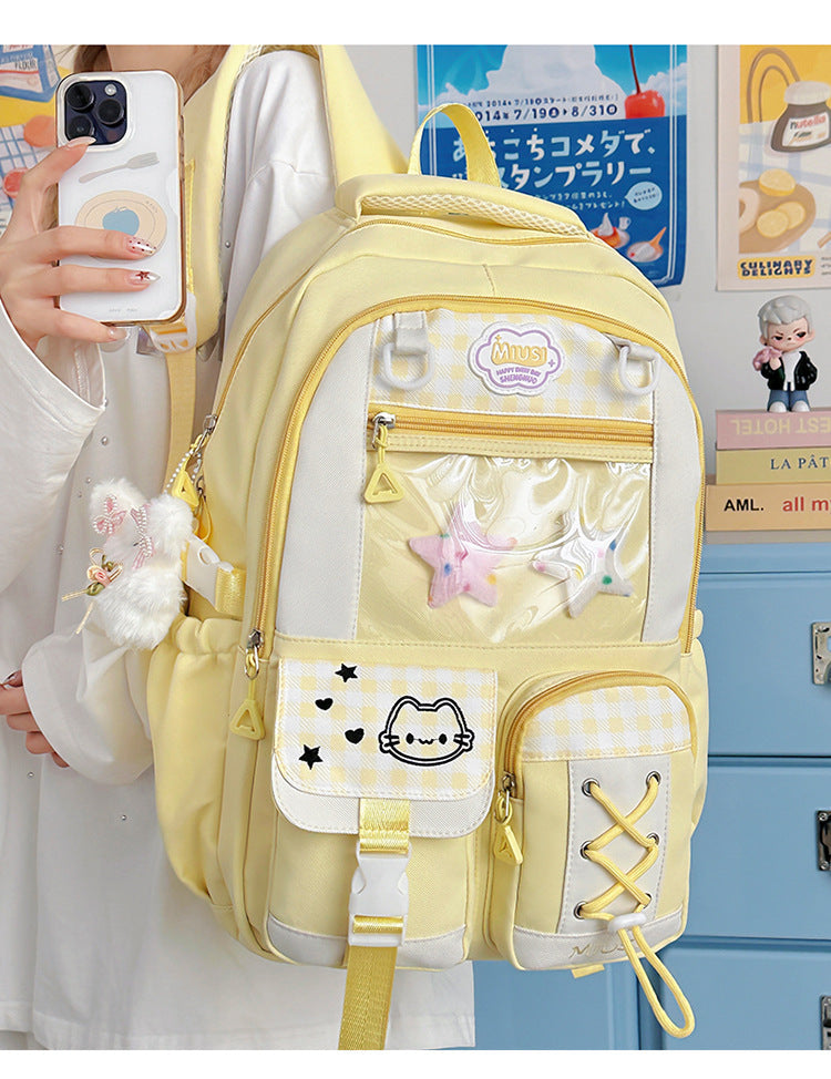 New Style School Bag for Girls, Japanese-Style, Cute Dopamine Color-Blocking, College Style, Multi-Compartment Backpack for Primary and Secondary School Students
