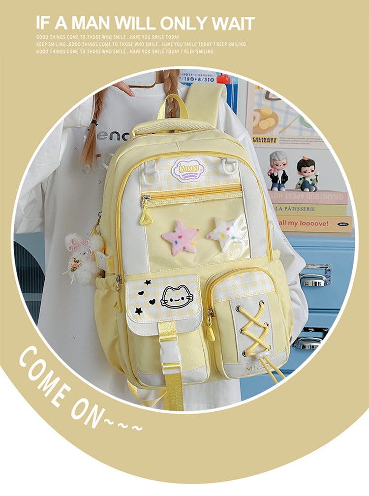New Style School Bag for Girls, Japanese-Style, Cute Dopamine Color-Blocking, College Style, Multi-Compartment Backpack for Primary and Secondary School Students