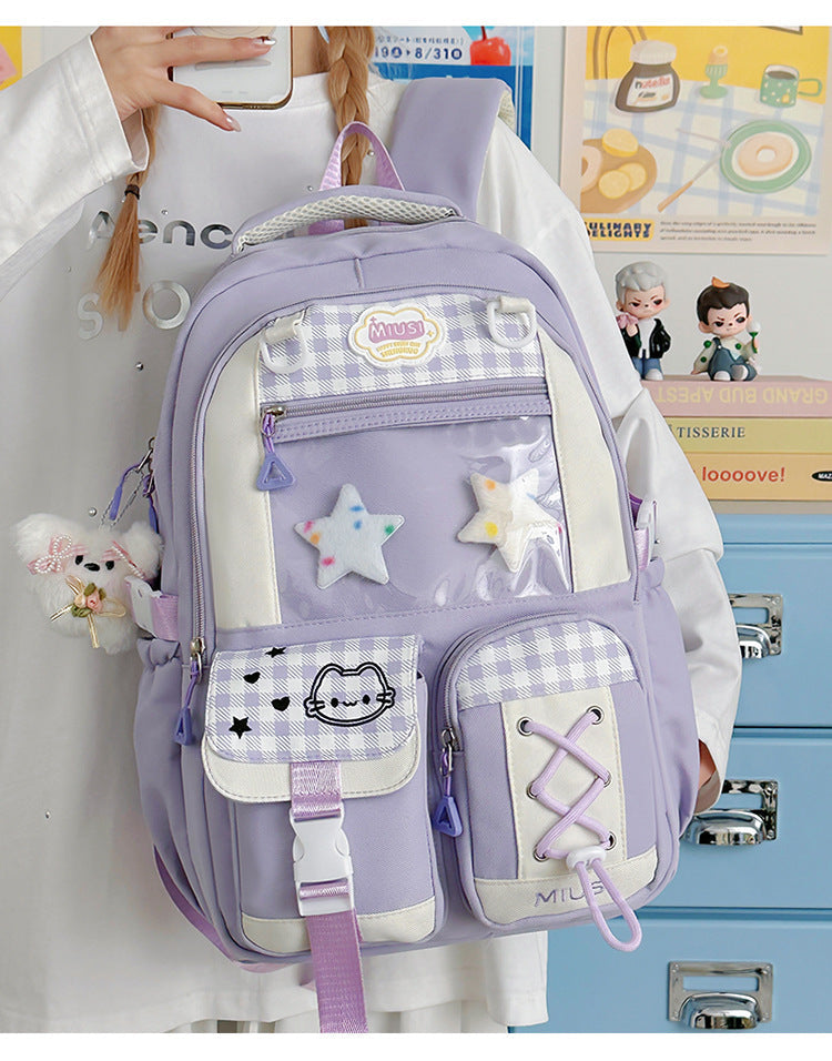 New Style School Bag for Girls, Japanese-Style, Cute Dopamine Color-Blocking, College Style, Multi-Compartment Backpack for Primary and Secondary School Students