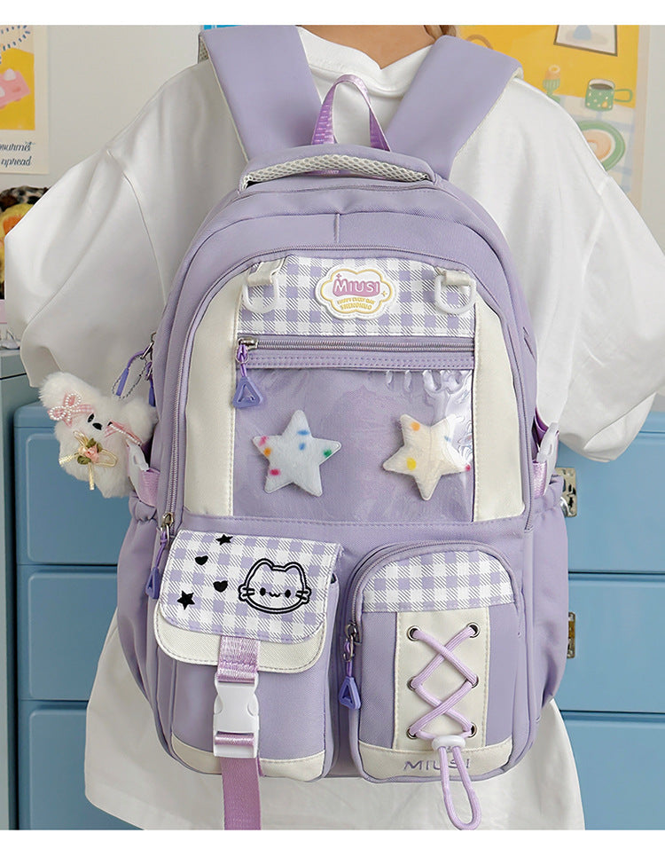 New Style School Bag for Girls, Japanese-Style, Cute Dopamine Color-Blocking, College Style, Multi-Compartment Backpack for Primary and Secondary School Students