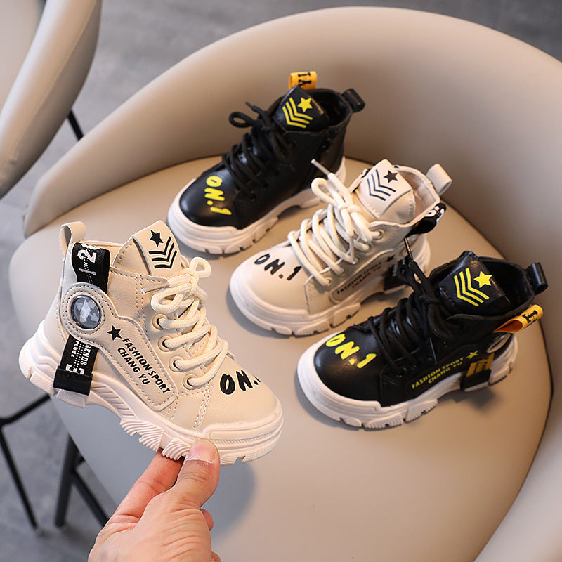 Children's Martin boots Spring and Autumn new boys' casual single-layer boots Korean style fashionable high-top board shoes fashionable short boots wholesale