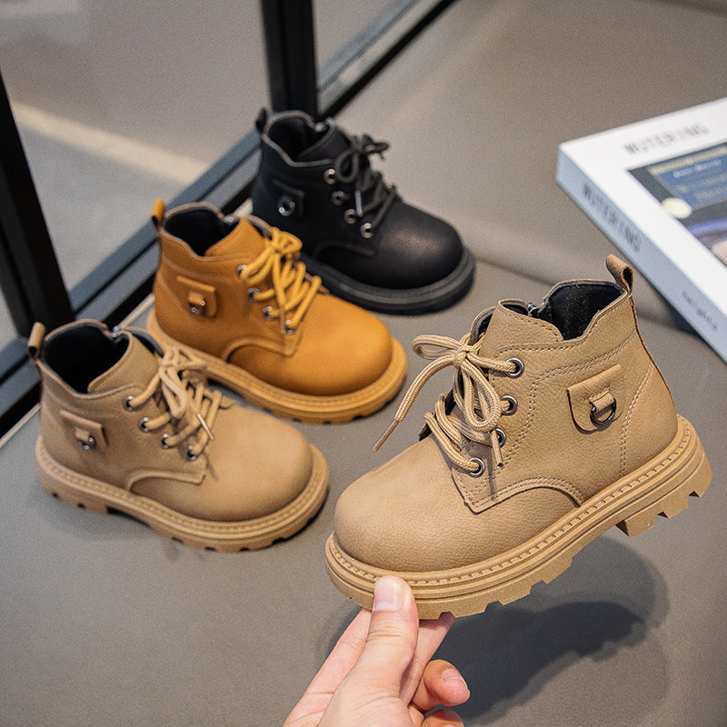 2025 New Autumn and Winter Boys' Boots Kidsren's Soft-Soled Leather Yellow Boots Baby Low-Top Short Boots Girls' Shoes Export