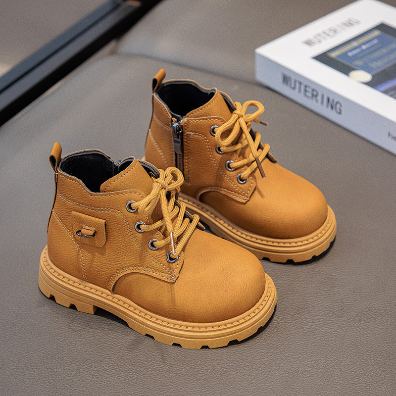 2025 New Autumn and Winter Boys' Boots Kidsren's Soft-Soled Leather Yellow Boots Baby Low-Top Short Boots Girls' Shoes Export