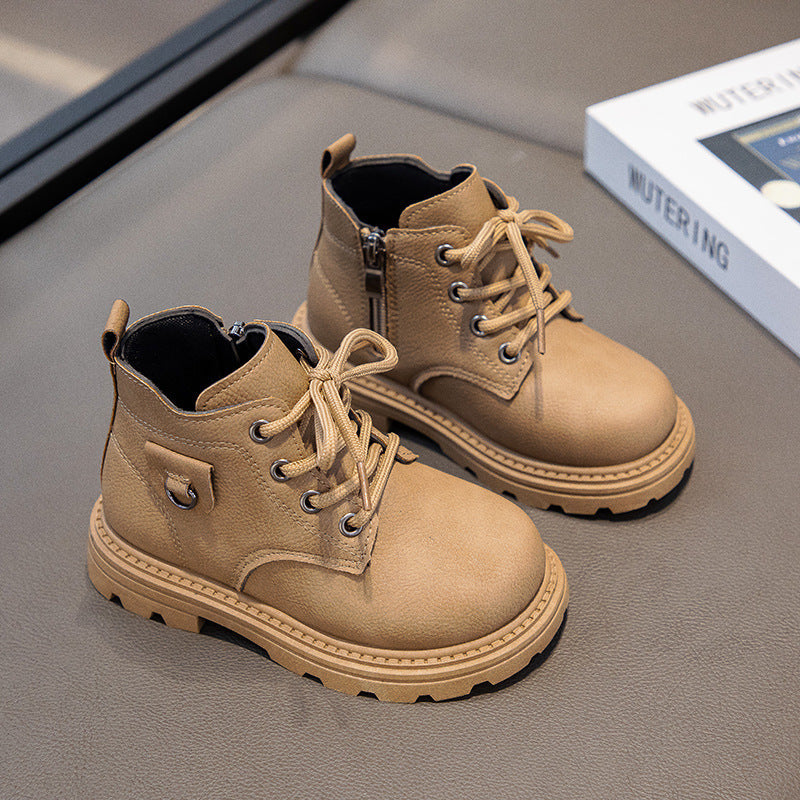 2025 New Autumn and Winter Boys' Boots Kidsren's Soft-Soled Leather Yellow Boots Baby Low-Top Short Boots Girls' Shoes Export
