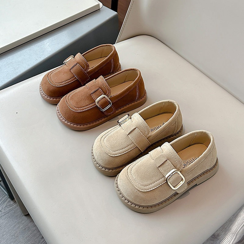 2026 Spring and Autumn New Children's Versatile Flat Shoes Boys' Slip-On Loafers Girls' British Style Loafer Leather Shoes