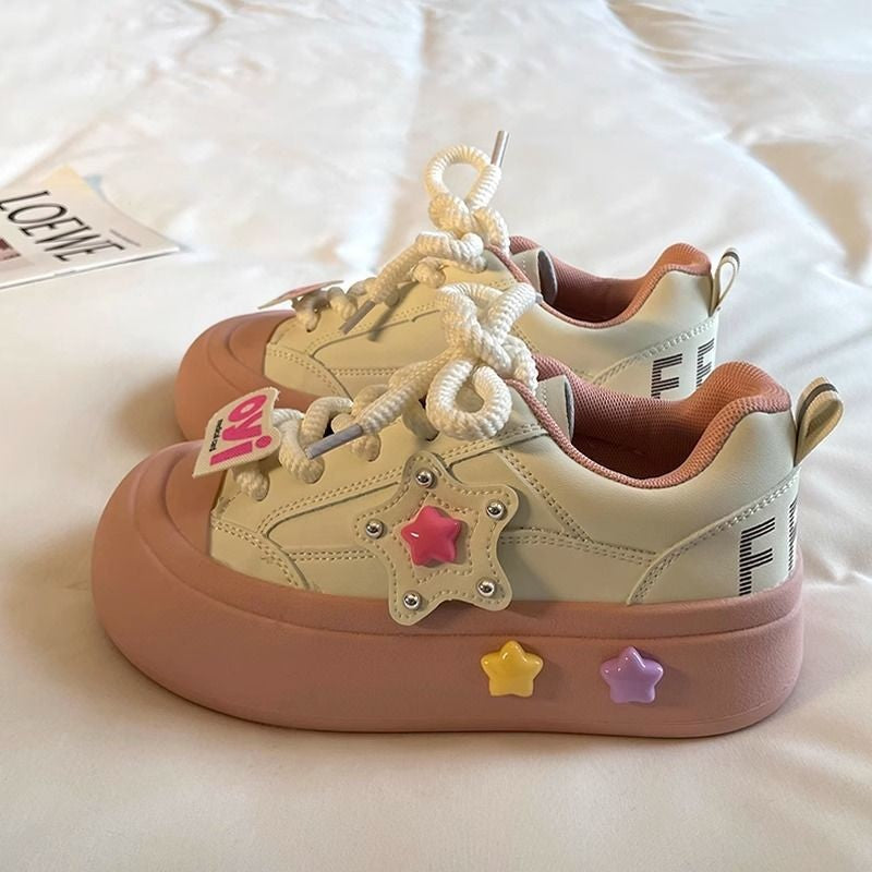 Girls' sneaker 2025 Spring and Autumn New Girls White Shoes Big Head Ugly Cute Shoes Children's Star Casual Board Shoes Trendy