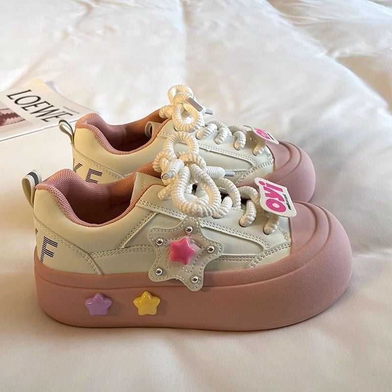 Girls' sneaker 2025 Spring and Autumn New Girls White Shoes Big Head Ugly Cute Shoes Children's Star Casual Board Shoes Trendy