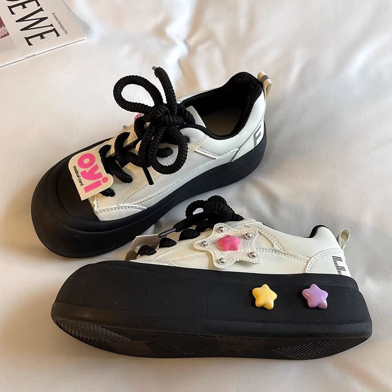 Girls' sneaker 2025 Spring and Autumn New Girls White Shoes Big Head Ugly Cute Shoes Children's Star Casual Board Shoes Trendy