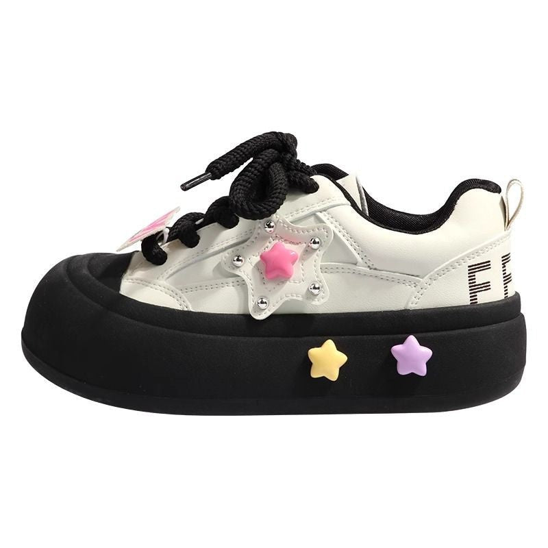 Girls' sneaker 2025 Spring and Autumn New Girls White Shoes Big Head Ugly Cute Shoes Children's Star Casual Board Shoes Trendy