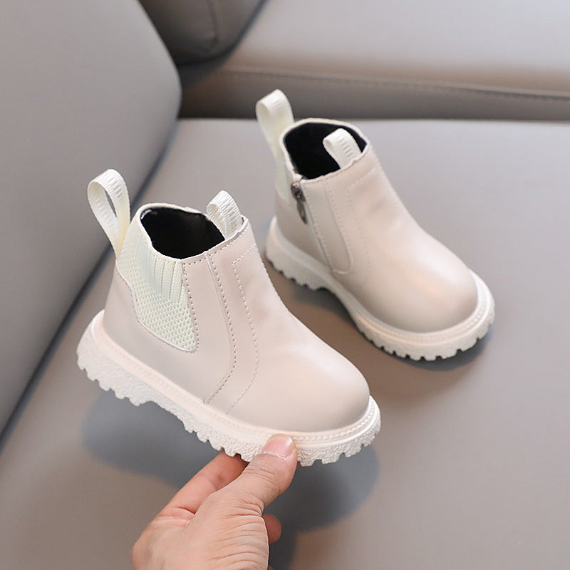 2025 Spring and Autumn Little Boys Fashion Casual Sports Small Leather Boots Little Girls Plaid Small Leather Boots Trendy Factory Direct Sales