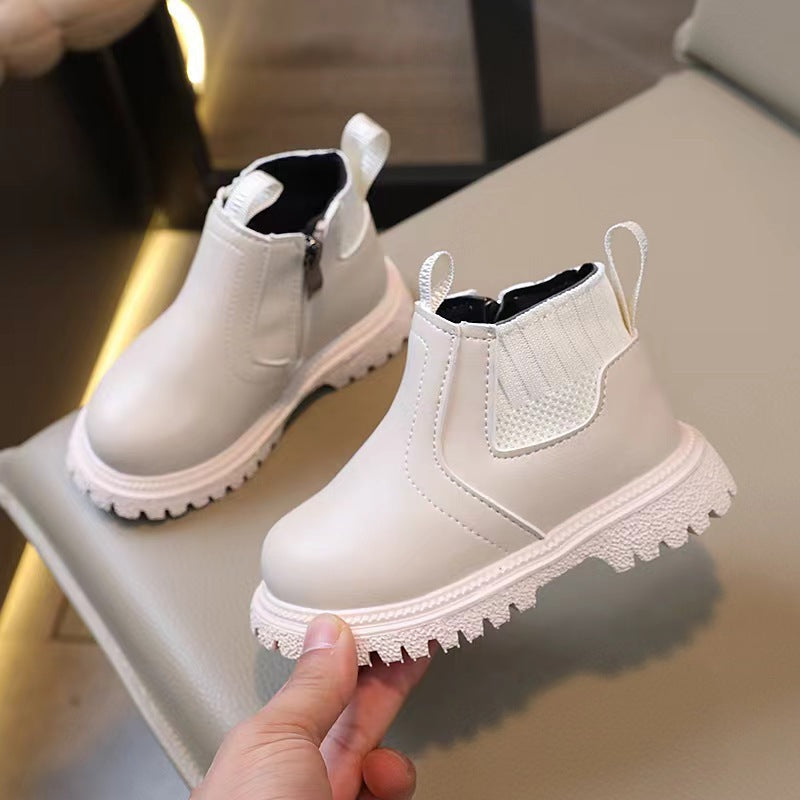 2025 Spring and Autumn Little Boys Fashion Casual Sports Small Leather Boots Little Girls Plaid Small Leather Boots Trendy Factory Direct Sales