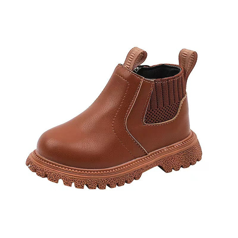 2025 Spring and Autumn Little Boys Fashion Casual Sports Small Leather Boots Little Girls Plaid Small Leather Boots Trendy Factory Direct Sales