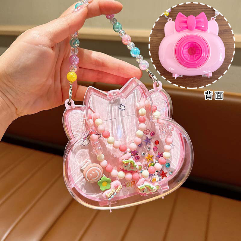 Creative Camera Backpack Children Jewelry suit Princess Necklace Hairpin Earrings Combination Accessories Kindergarten Gift