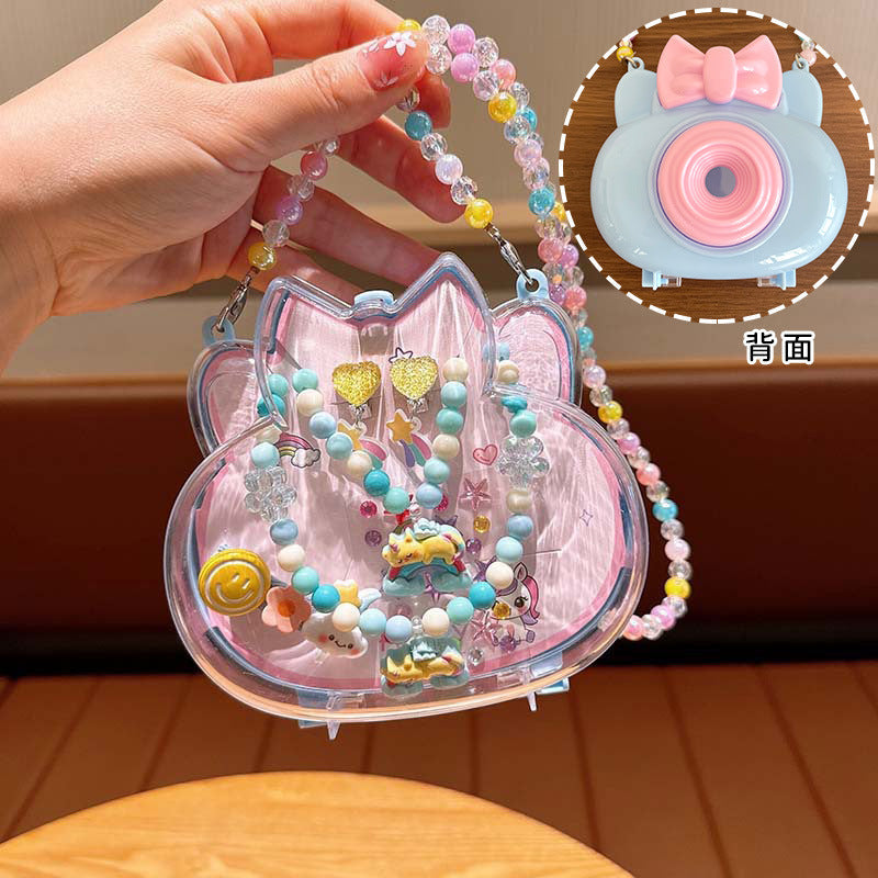 Creative Camera Backpack Children Jewelry suit Princess Necklace Hairpin Earrings Combination Accessories Kindergarten Gift