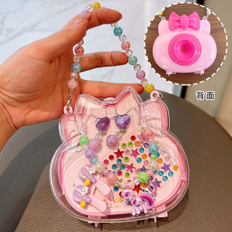 Creative Camera Backpack Children Jewelry suit Princess Necklace Hairpin Earrings Combination Accessories Kindergarten Gift