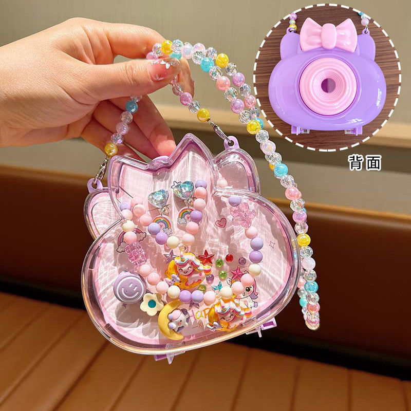 Creative Camera Backpack Children Jewelry suit Princess Necklace Hairpin Earrings Combination Accessories Kindergarten Gift
