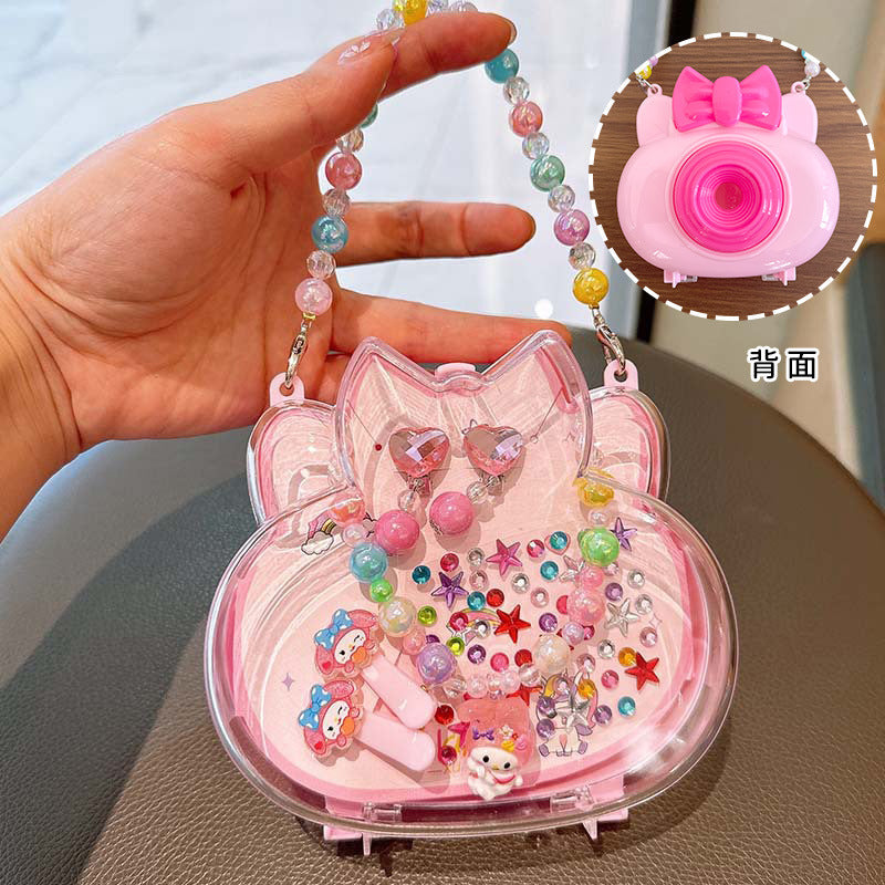 Creative Camera Backpack Children Jewelry suit Princess Necklace Hairpin Earrings Combination Accessories Kindergarten Gift