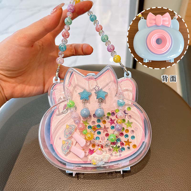 Creative Camera Backpack Children Jewelry suit Princess Necklace Hairpin Earrings Combination Accessories Kindergarten Gift