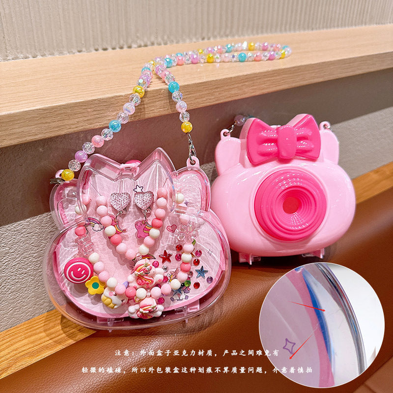 Creative Camera Backpack Children Jewelry suit Princess Necklace Hairpin Earrings Combination Accessories Kindergarten Gift